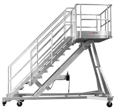 Towable stepladder with telescopic platform for aircraft