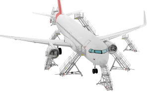 Avions avec escabeaux de piste pour montrer les différentes utilisations
